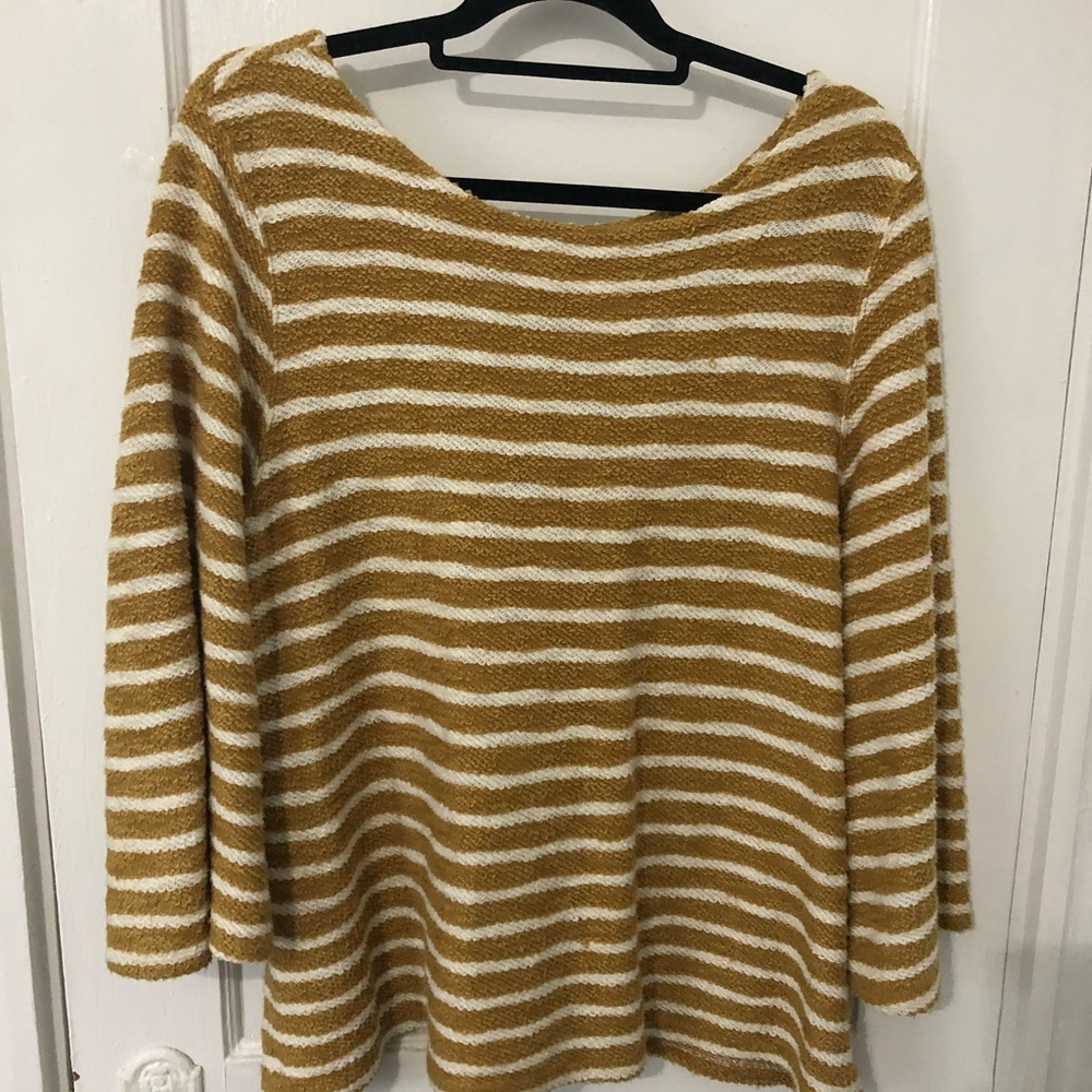 Gold + White Striped Bell Sleeve sweater